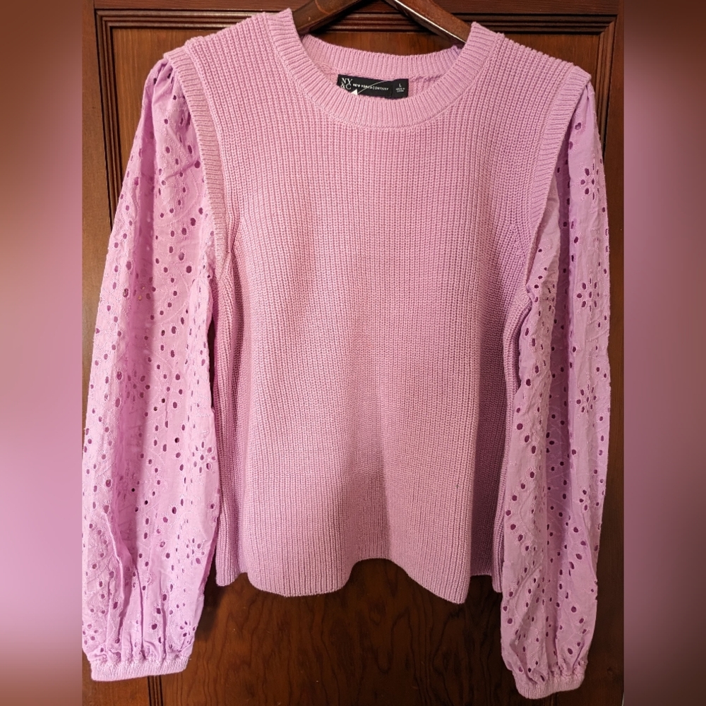 Crew Neck Eyelit Sleeve Sweater NY&CO